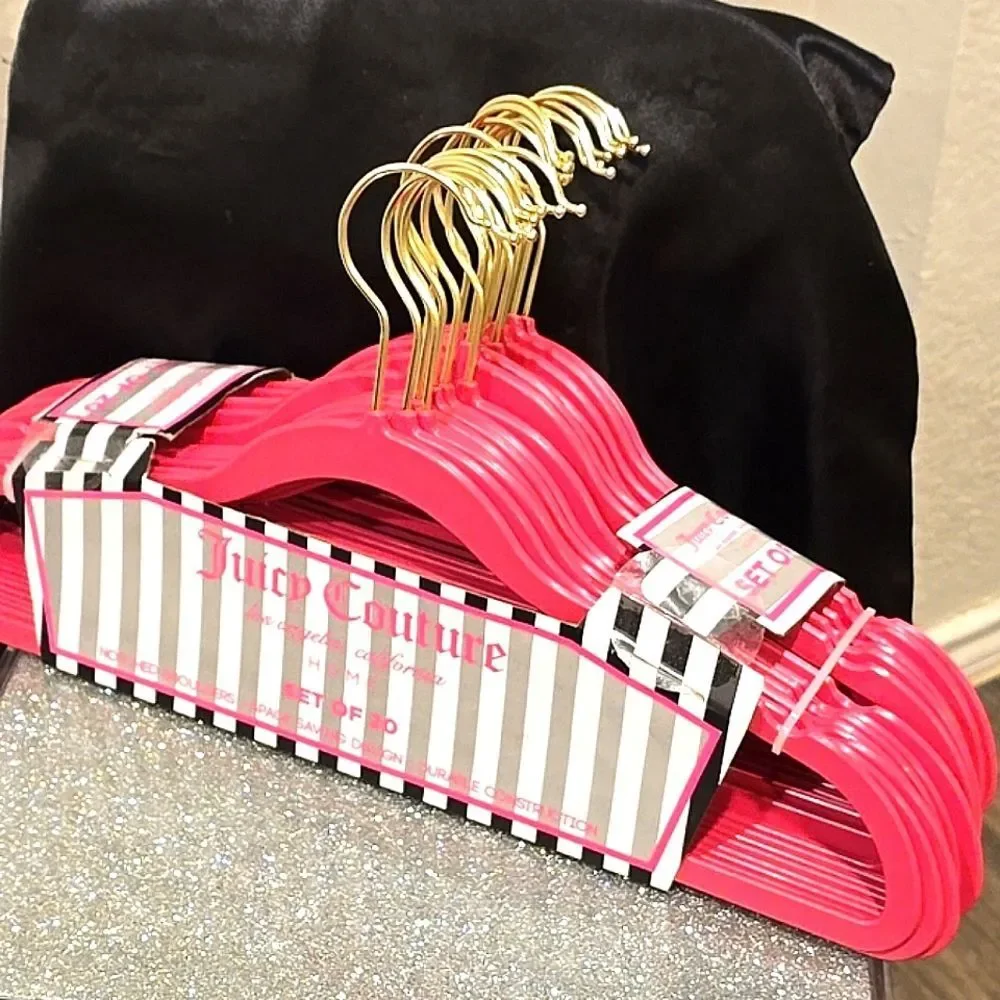 Juicy Couture Home Set of 20 Notched Shoulder Space Saving Clothes Hangers- Pink